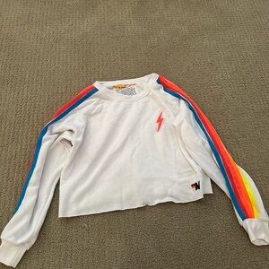 aviator nation cropped white with neon crewneck sweatshirt